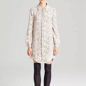 Tory Burch Cora Pintucked Silk Shirt Dress in the Celestial Frentera print Sz 4